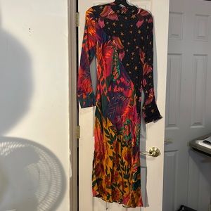NWOT FARM RIO MIXED DIAGONAL PRINTS MIDI DRESS